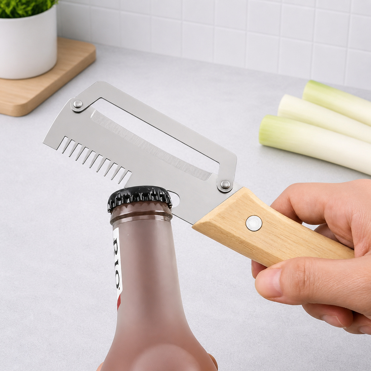 2PCS Ultra-Sharp Vegetable Peeler – Stainless Steel Blade, Wooden Handle & Bottle Opener | Easy Fruit & Veg Peeling