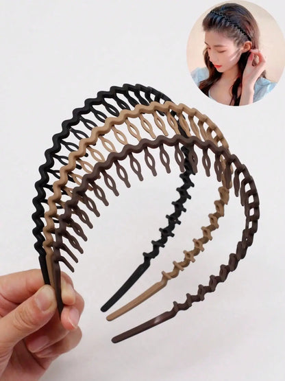 3Pcs Women'S Zig Zag Headbands, Non-Slip Leopard Pattern, Casual Style, All-Season Hair Accessories, Fashionable Hairstyles