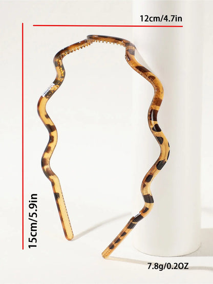 3Pcs Women'S Zig Zag Headbands, Non-Slip Leopard Pattern, Casual Style, All-Season Hair Accessories, Fashionable Hairstyles