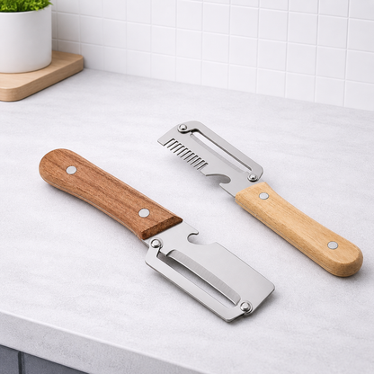 2PCS Ultra-Sharp Vegetable Peeler – Stainless Steel Blade, Wooden Handle & Bottle Opener | Easy Fruit & Veg Peeling