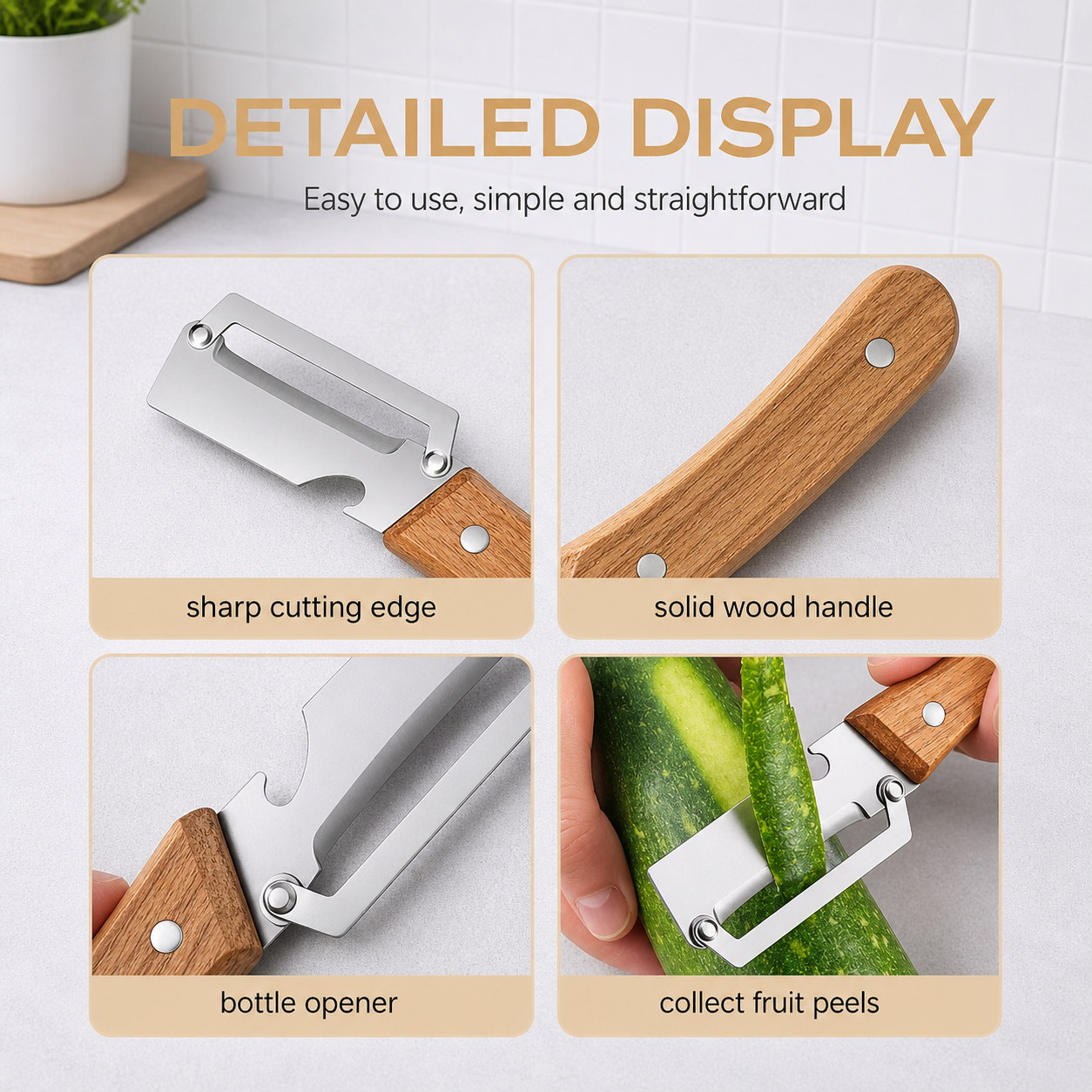 2PCS Ultra-Sharp Vegetable Peeler – Stainless Steel Blade, Wooden Handle & Bottle Opener | Easy Fruit & Veg Peeling